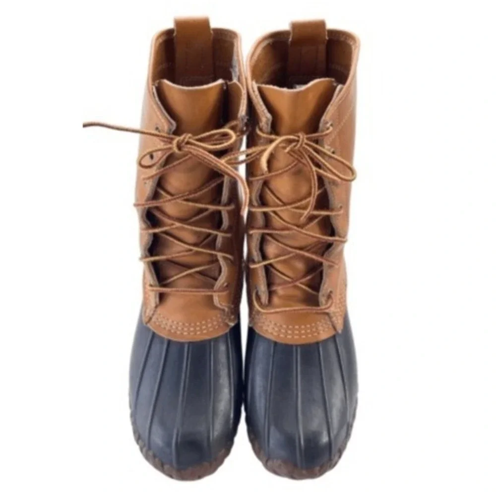 Vintage‎ 1960s L.L. Bean Maine Hunting Duck Boots 8 Tan Leather Rubber Sole USA